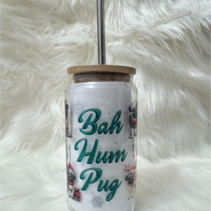 Bah Hum Pug 18oz Glass Christmas Mug | Funny Holiday Gift for Pug Lovers | Cute Dog-Themed Mug | FREE SHIPPING | Ready to Ship