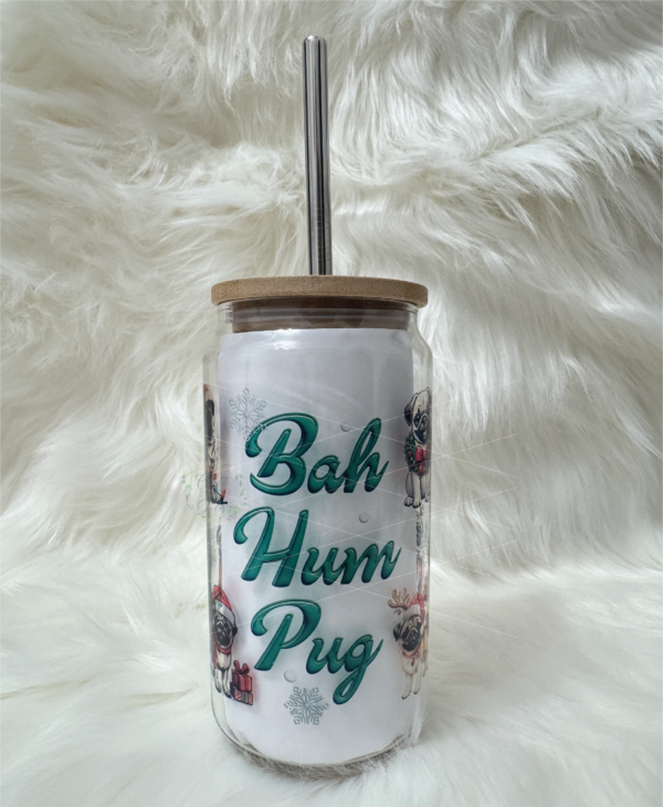 Bah Hum Pug 18oz Glass Christmas Mug | Funny Holiday Gift for Pug Lovers | Cute Dog-Themed Mug | FREE SHIPPING | Ready to Ship