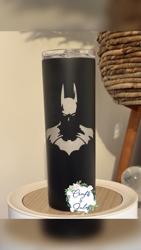 Etched Batman 20oz stainless Sleet Tumbler Black