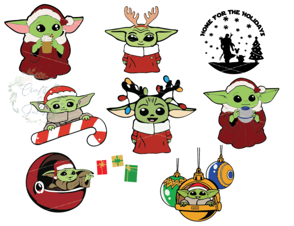 Baby Yoda Christmas Bundle SVG/PNG only Instant Download For layering